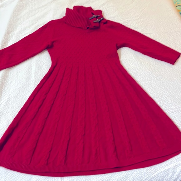 high neck elbow sleeve A-line dress - Picture 1 of 5